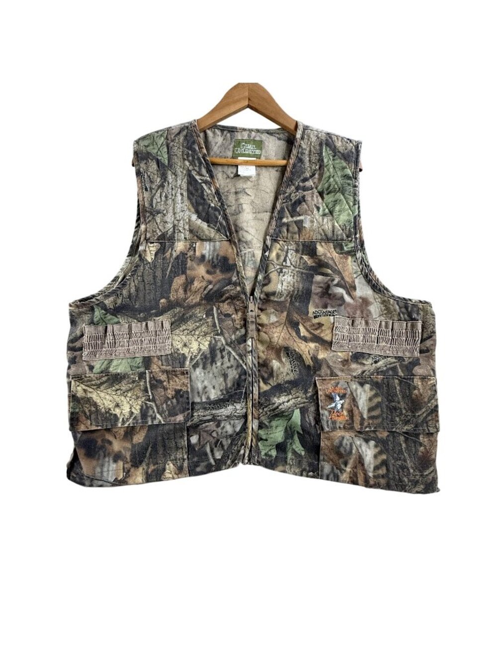 Quail Unlimited Vest Mens XL Brown Camo Quilted Full Zip Hunting Game Bag Dove